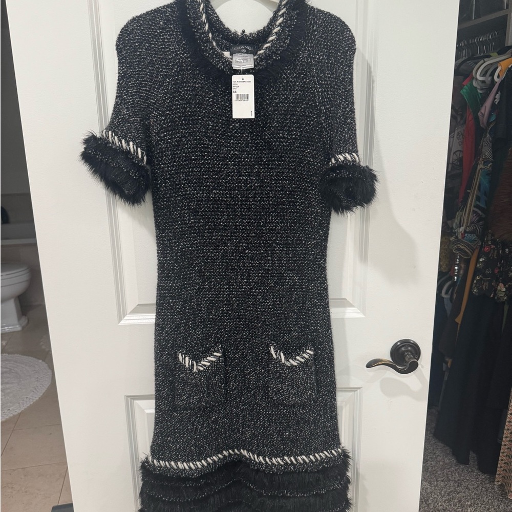 Chic Black and White Tweed Dress